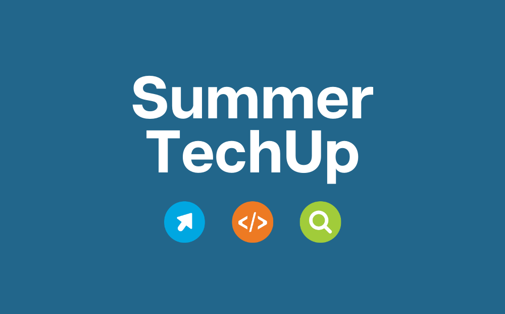 Summer Tech Up header graphic with words and icons